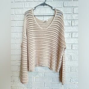 Jessica Simpson Beige Crochet Cotton Blend Sweater- Size Large